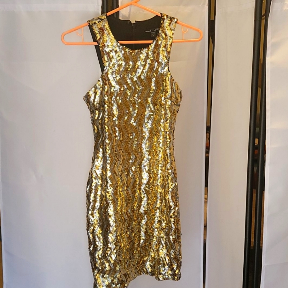 Bebe Gold and Silver Sequin Mini Dress